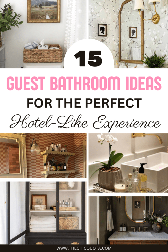 Pinterest Pin illustrating guest bathroom ideas for decor