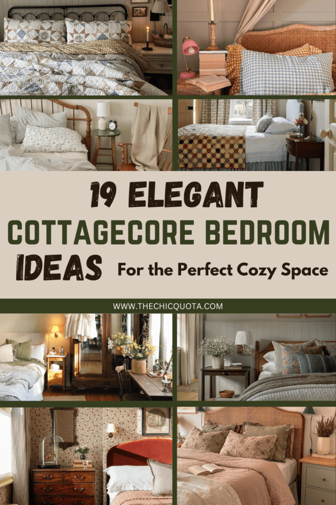 Pinterest pin showing cottagecore bedroom decor ideas