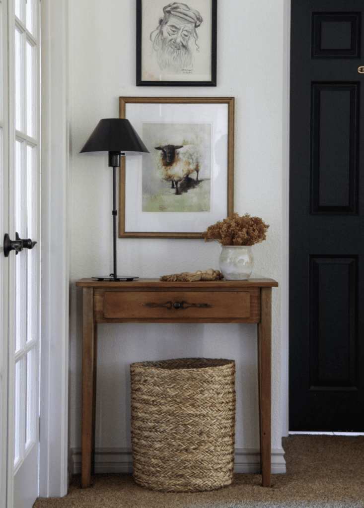 Small wooden table providing an example for decor of small spaces 