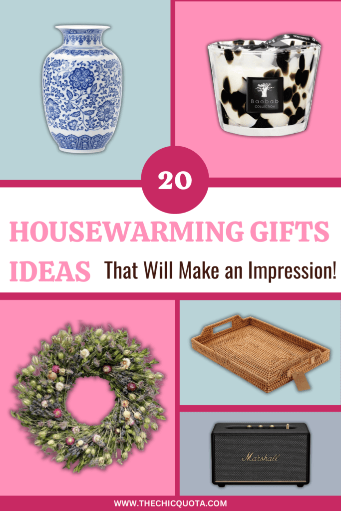 Pinterest pin showing 20 ideas for the best housewarming gifts