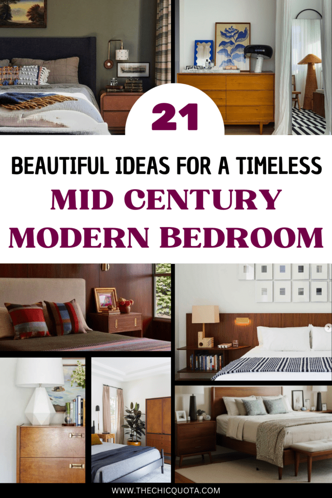 Pinterest pin showing ideas for a mid century modern bedroom