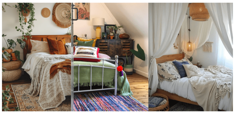 cover picture for a blog post about 21 boho bedroom ideas