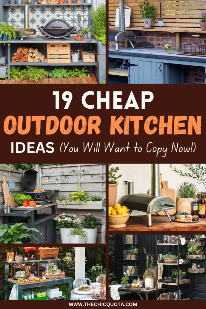 Pinterest pin showing options for small outdoor kitchen ideas