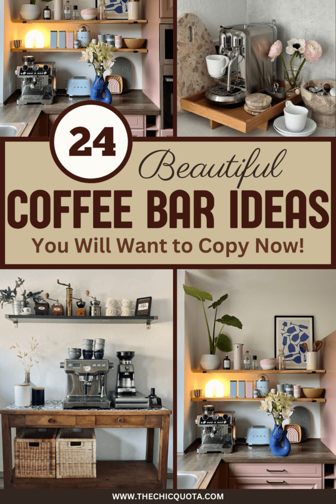 Pinterest pin showing 24 coffee bar ideas