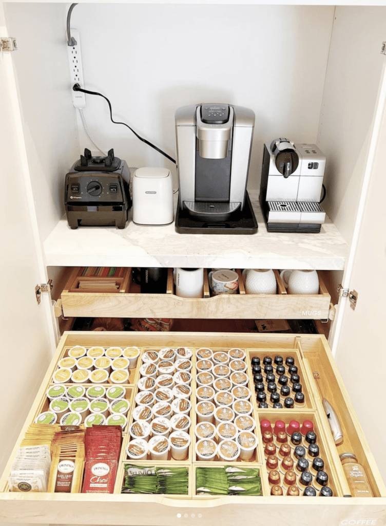 organized drawers for coffee bar ideas