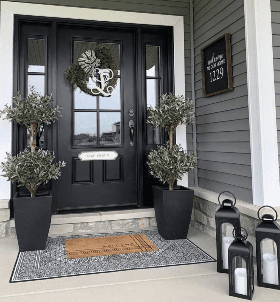 entrance with dark colors and sleek lines 