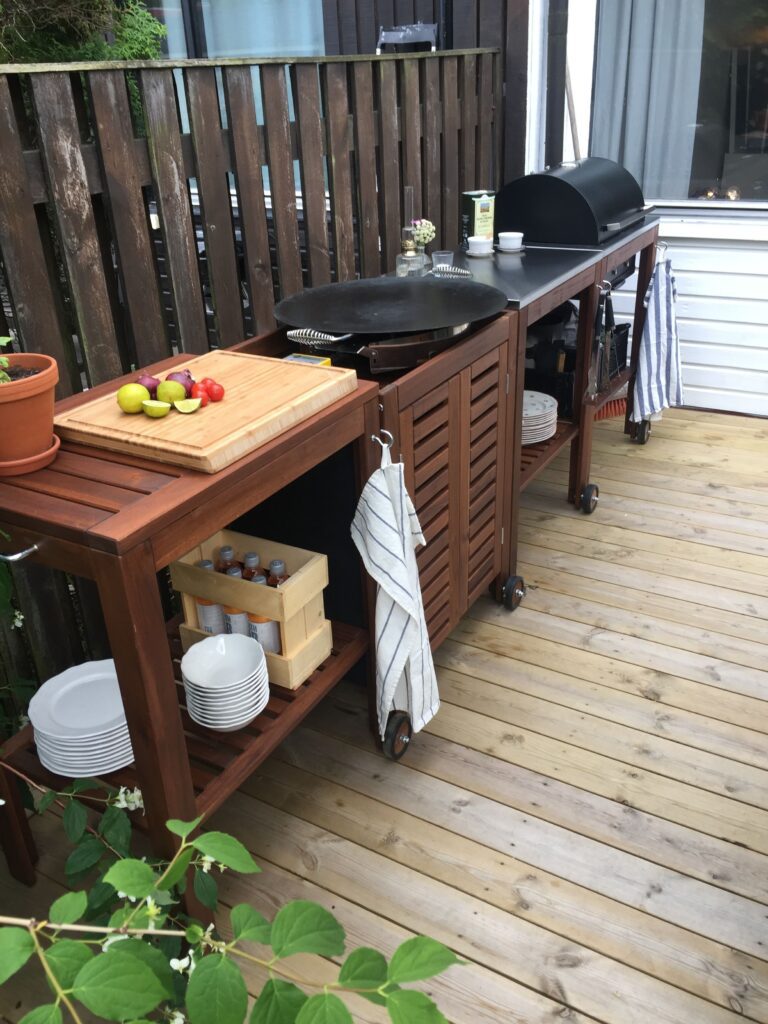 outdoor kitchen set with several high-end appliances