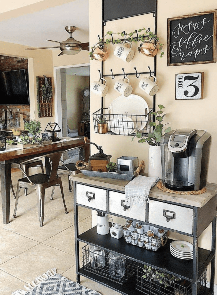 coffee bar idea with industrial decor