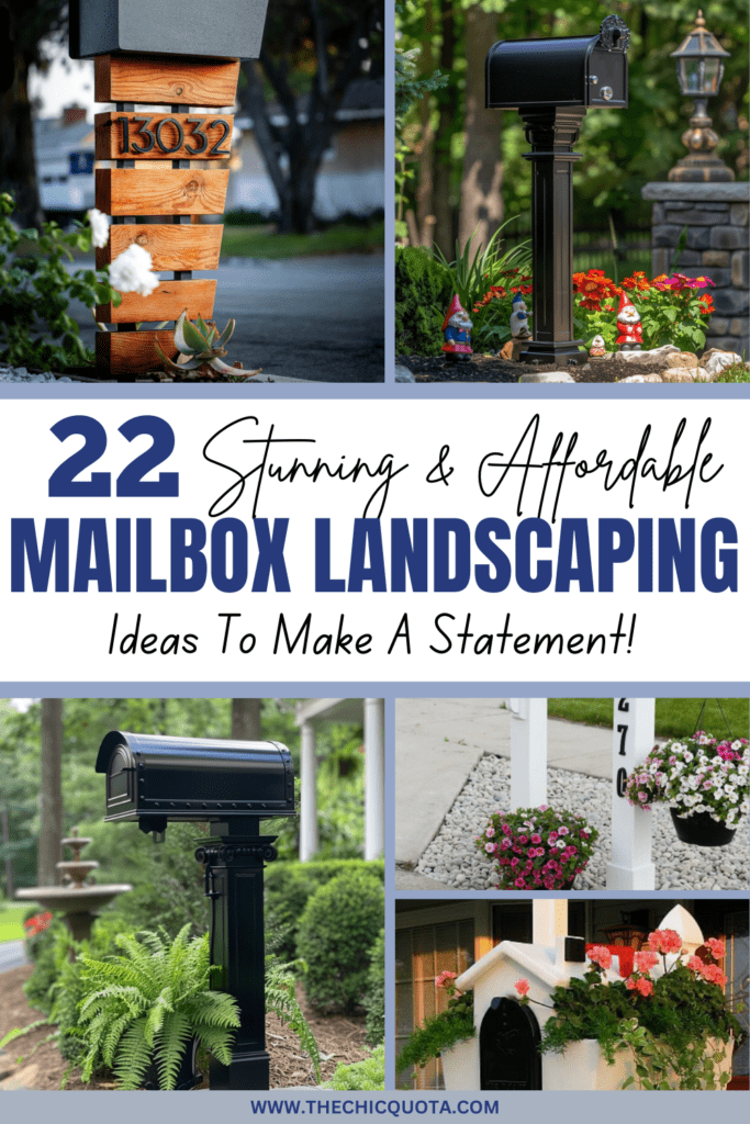 Pinterest pin showing summary photos for post about 22 mailbox ideas. 