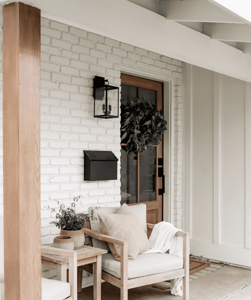 modern small front porch decor ideas for a neutral color palette and minimalistic decor