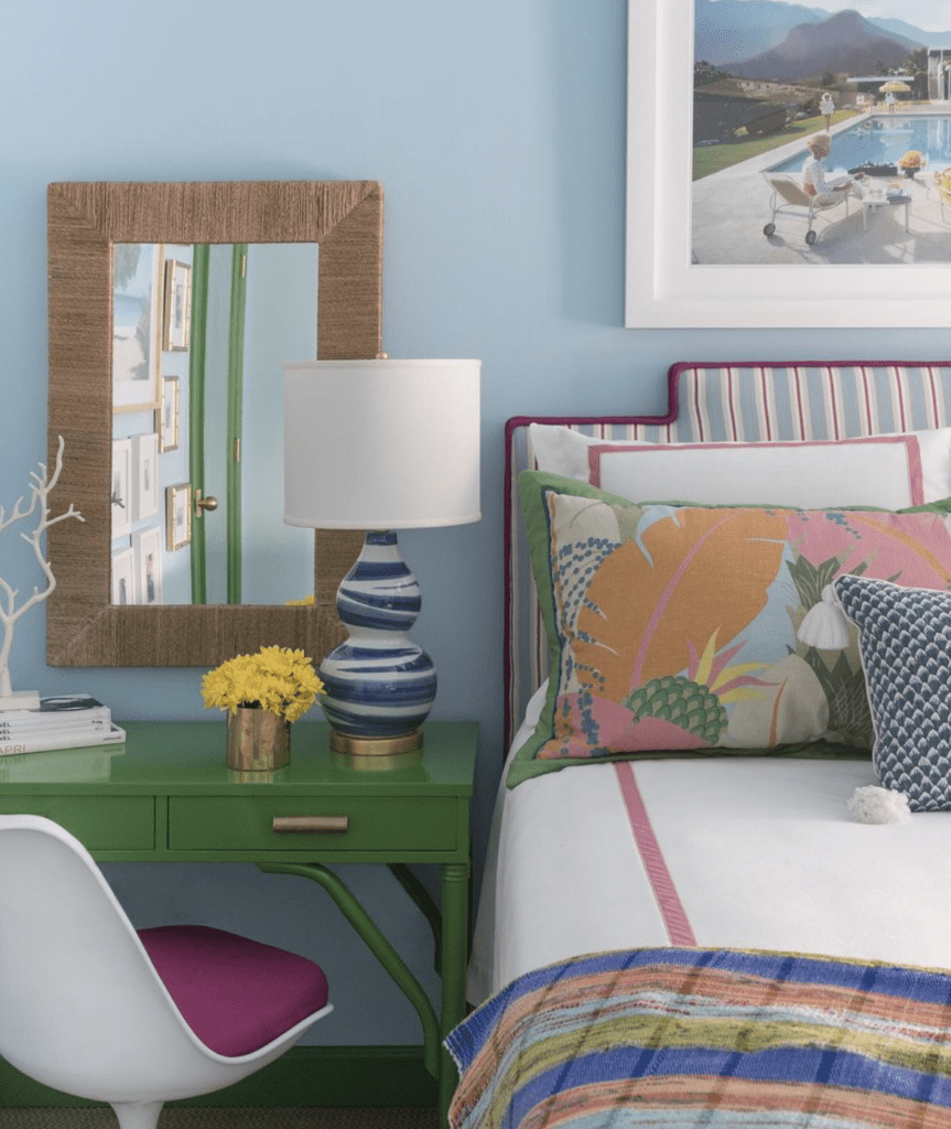 preppy room with bright colors and seaside-inspired decor