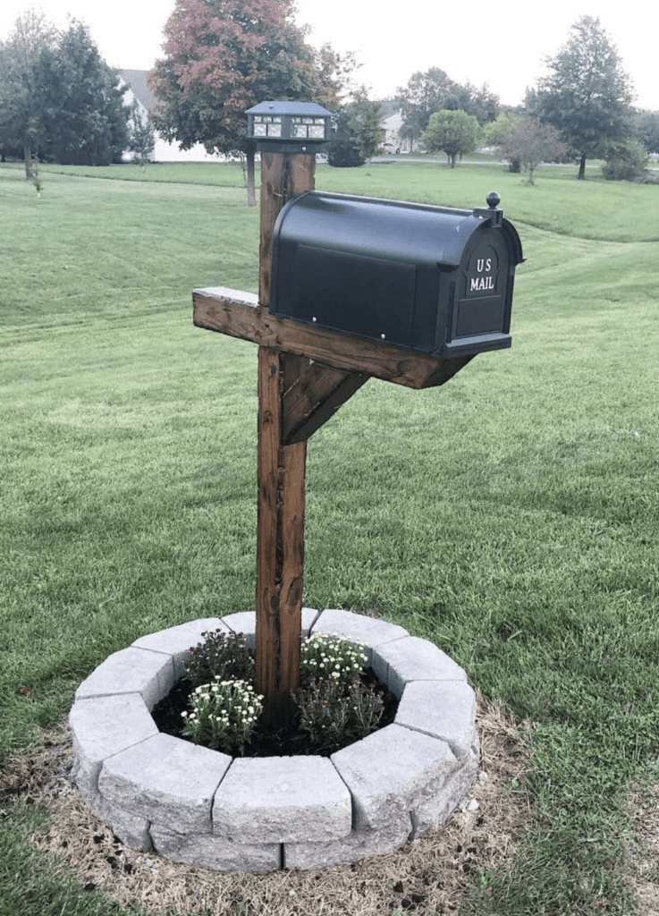 Rock circle base for modern rustic mailbox