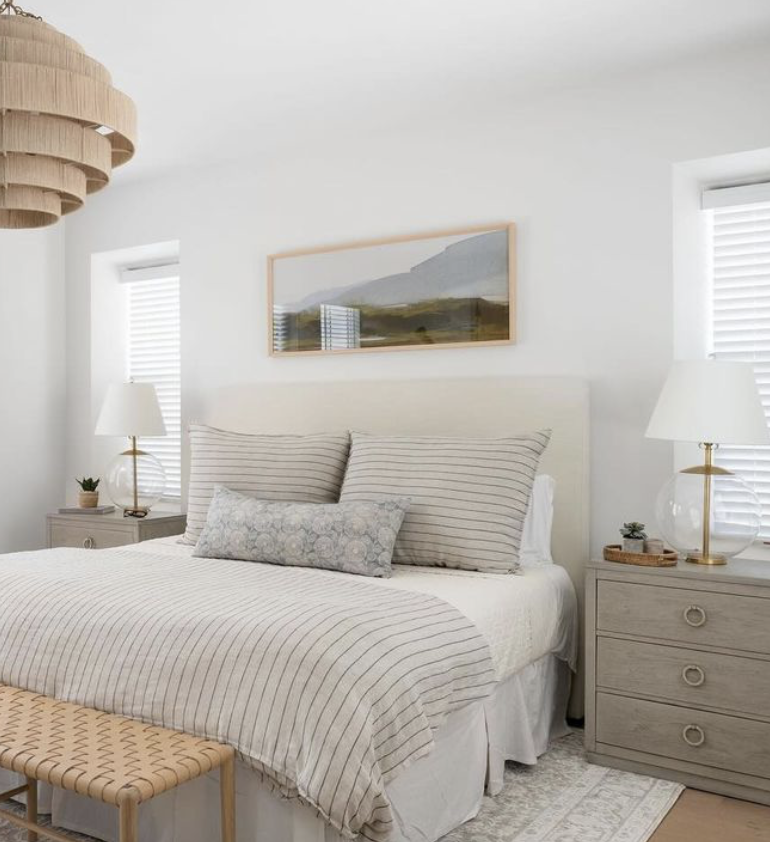 Beachy bedroom with wicker accent pieces