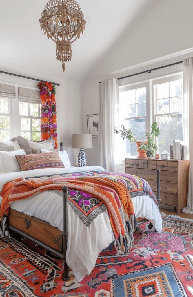 colorful textured curtains used as bedroom decor