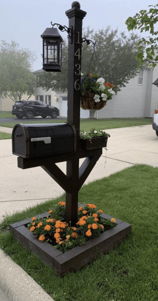 mailbox ideas for wood structure to accommodate flowers and lighting