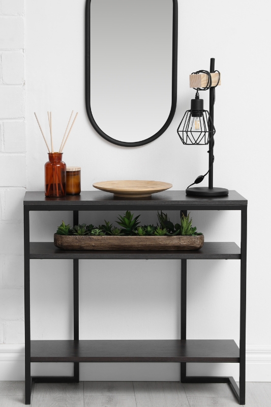 black entryway table decor