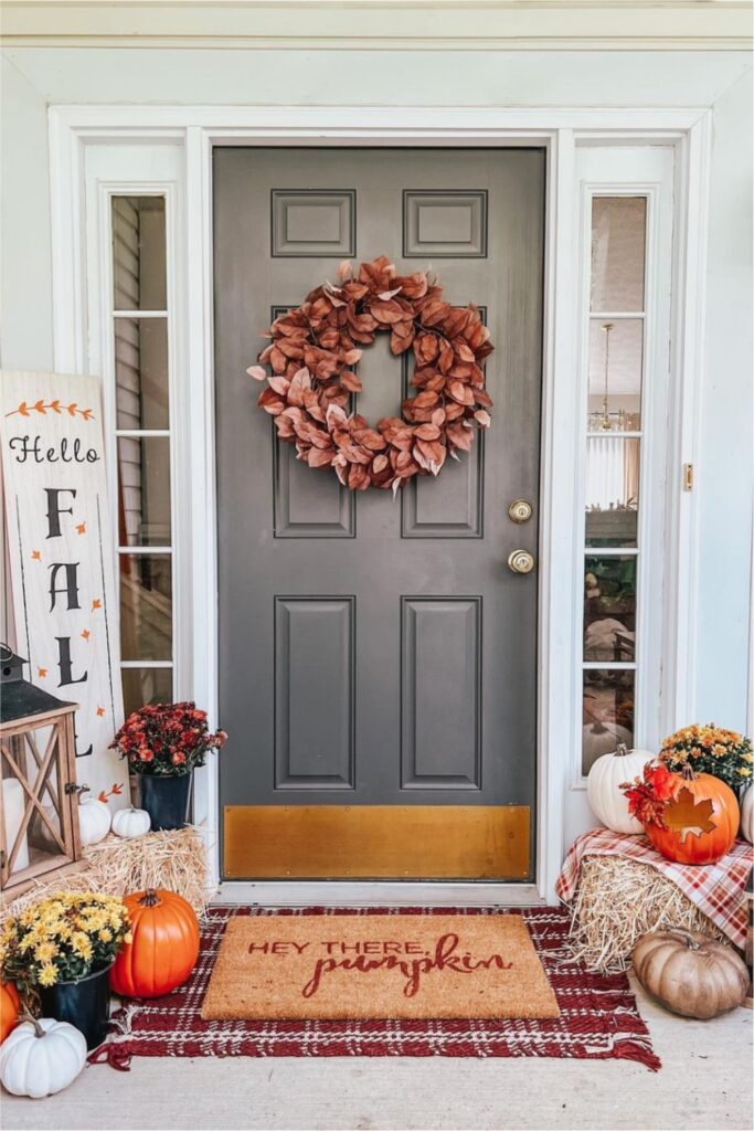 fall porch decor hay bales