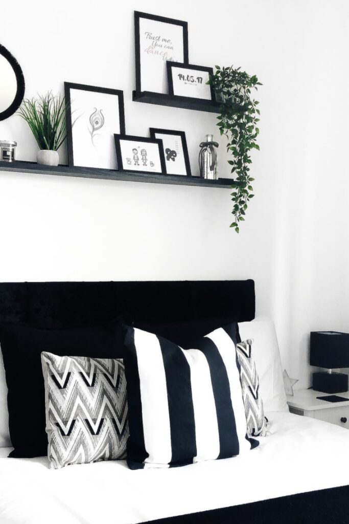 black and white bedroom