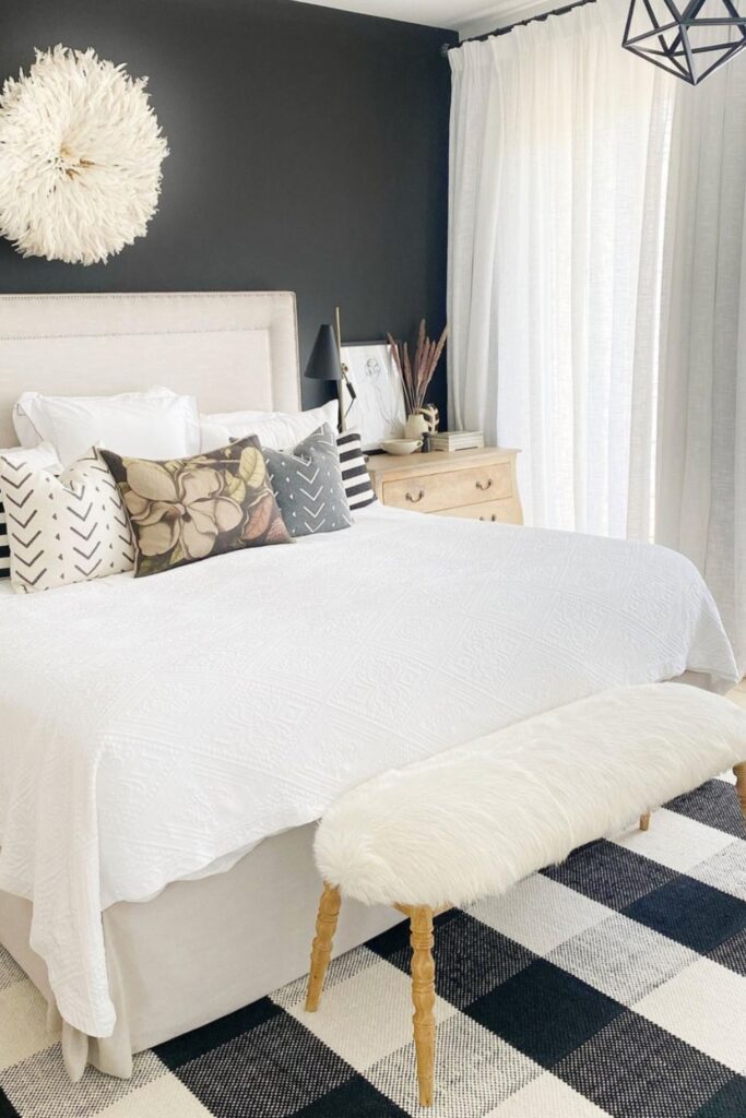 grey black and white bedroom