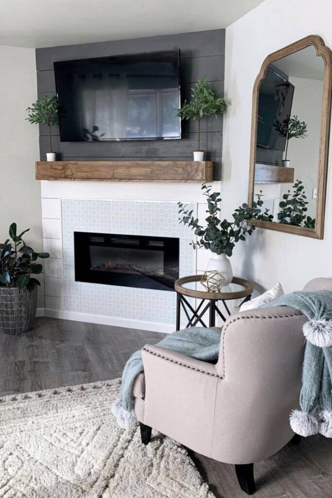 living room tv wall with fireplace