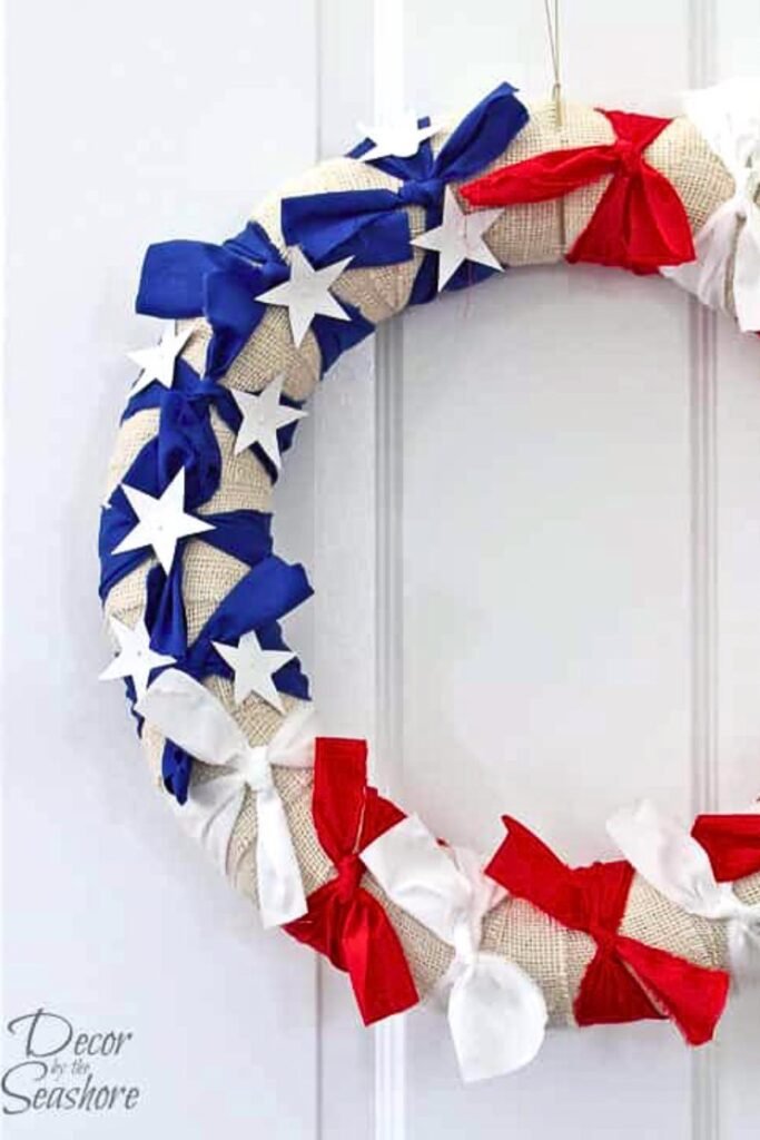 4th of July wreath with ribbon