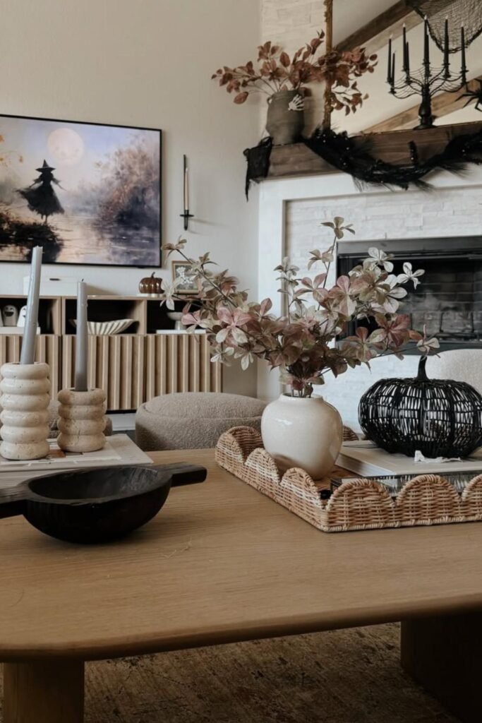 autumn-themed coffee table decor